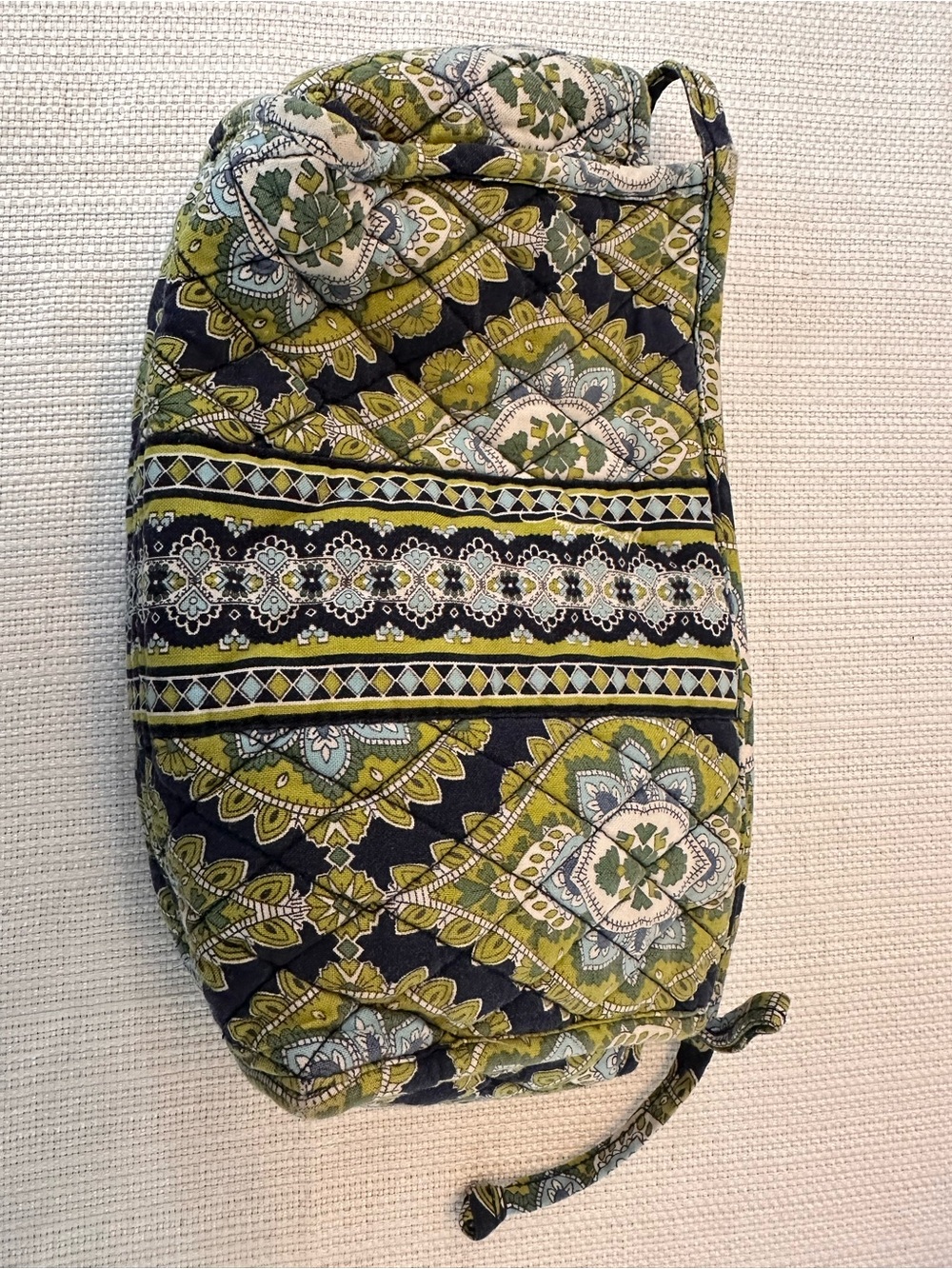 Vera Bradley Used Quilted Olive & Navy Patterned Cosmetic Pouch